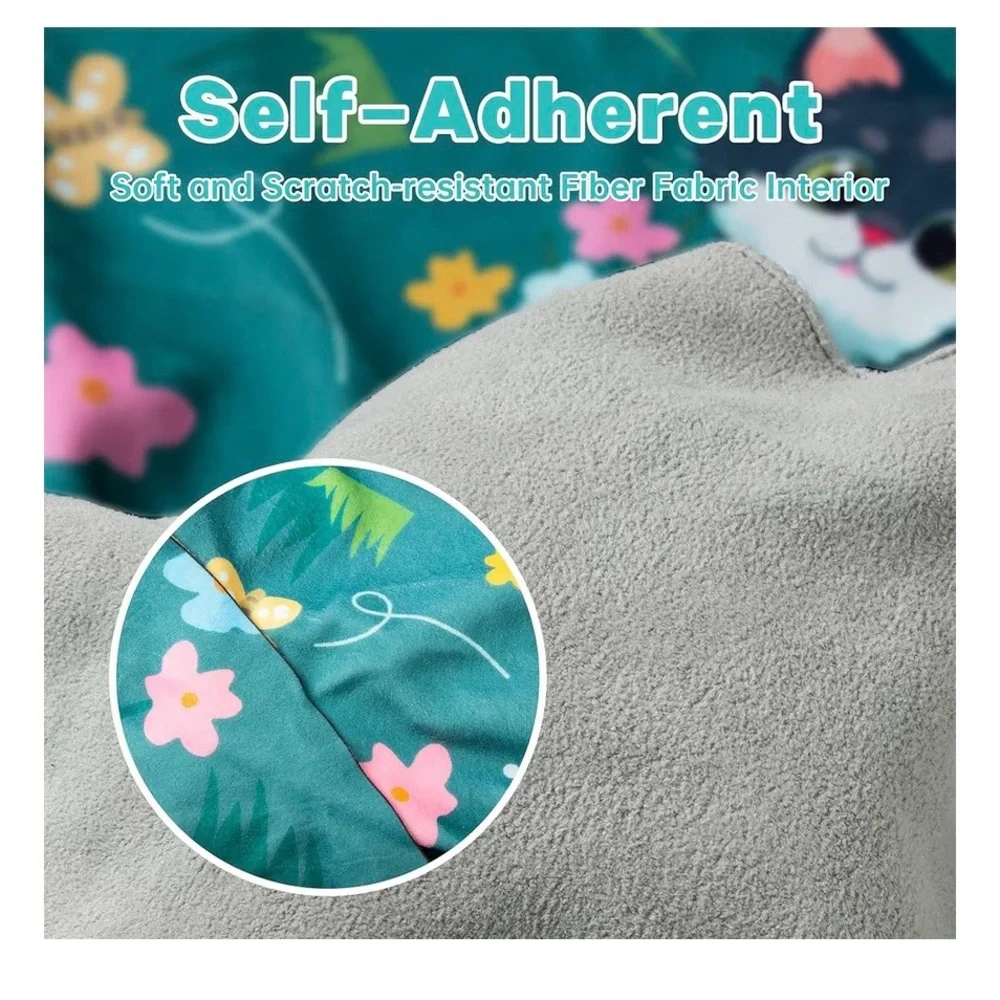 Pet Grooming Swaddle Blanket for Cats - Teal Cat Pattern XL